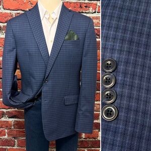MICHAEL KORS MENS BLAZER SIZE 44L SPORT COAT LONG FIT BLUE CHECK JACKET